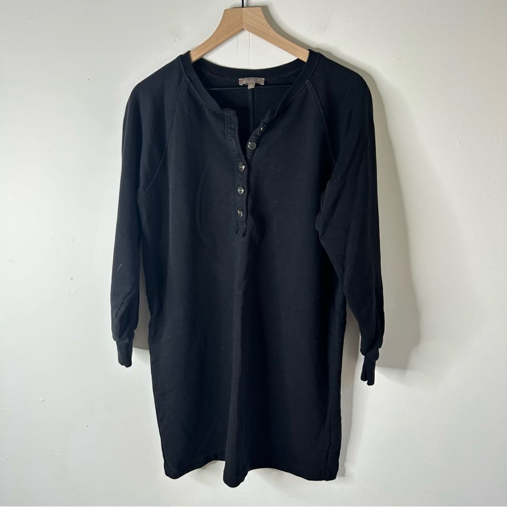 Lilla P Black Long Sleeve Henley Sweatshirt Dress Medium Cotton Button Front - Picture 2 of 10